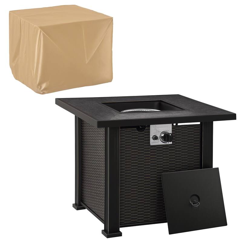 GDFStudio - Outdoor 2-in-1 Auto-Ignition 50000 BTU Propane Gas Fire Pit Table with Ceramic Tabletop & Protective Cover - 30"