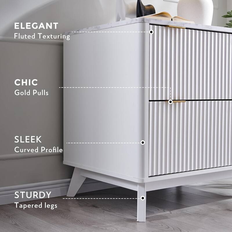 Modern Fluted 2 Drawer Lateral File Cabinet, Office Storage Cabinet