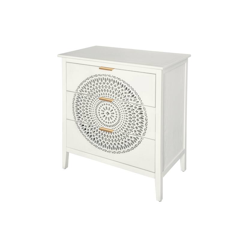 Hollow-Carved 3-Drawer Storage Chest with Anti-Tipping Device for Safe Entryway Storage
