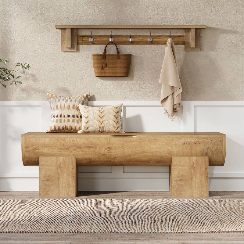 55" Entryway Bench with Flip-Top Storage and 2 Safety Hinges