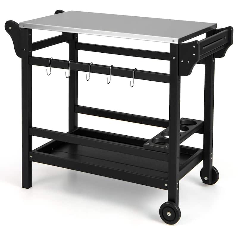 Costway Movable Outdoor Dining Cart Table with Stainless Steel - See Details