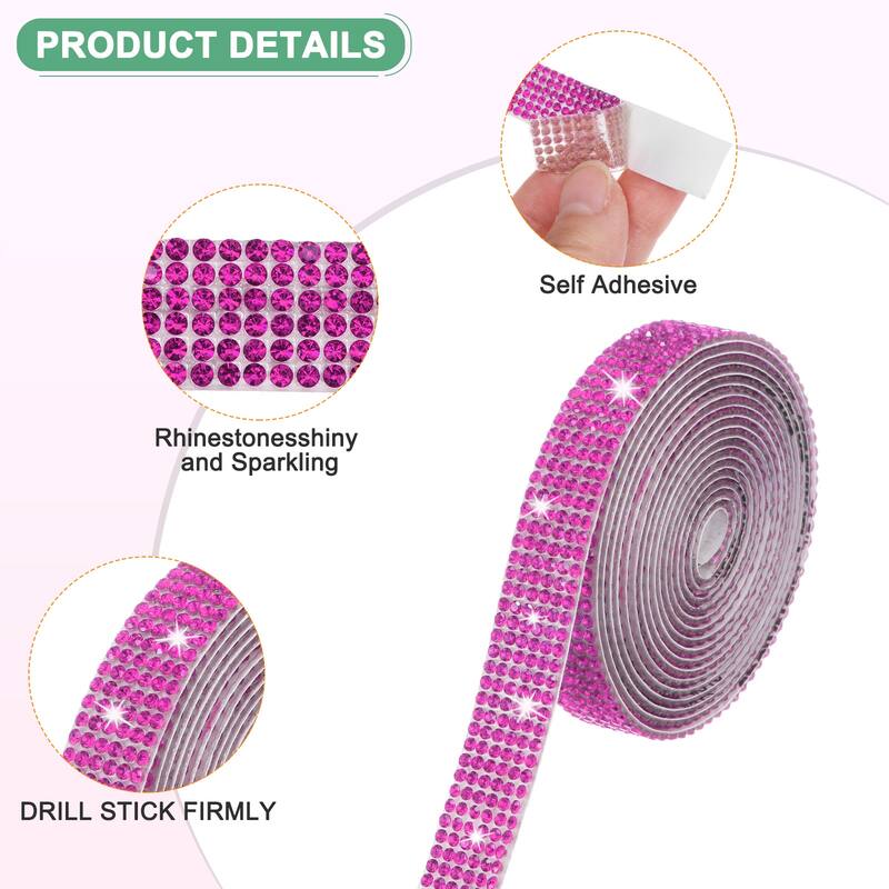 2-Roll Crystal Rhinestone Ribbon,0.5/1.1 Inch x 2 Yards for DIY - Rose Red
