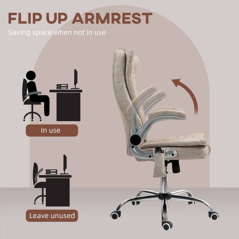Cream White Computer Desk Chair with Flip-up Armrest, Heated Massage Office Chair Ergonomic Chair with Adjustable Height