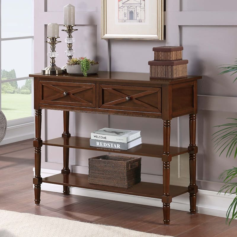 Convenience Concepts Country Oxford 2 Drawer Console Table with Shelves - Espresso