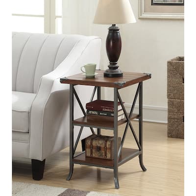 Three Tier End Table with Cross Frame Design, Top, Middle and Bottom Shelves for Storage and Display in Any Room - 17.75