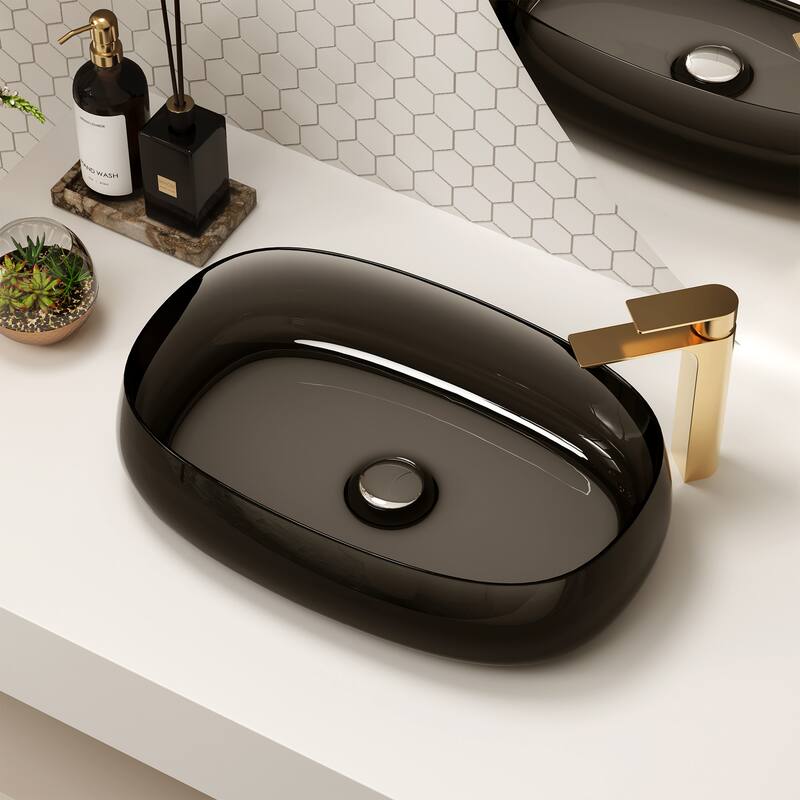 Transparent Resin Vessel Bathroom Sink Included Pop-up Drain and Drain Hose, Modern Above Counter Wash Basin with Center Drain