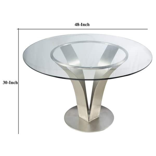 48 Inches Table 48 Inch Dining Table With Round Glass Top And Metal Base Chrome Saltoro ...