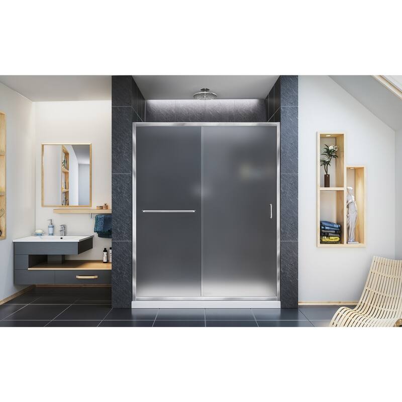 DreamLine Infinity-Z 56-60 in. W x 72 in. H Semi-Frameless Sliding Shower Door, Frosted Glass