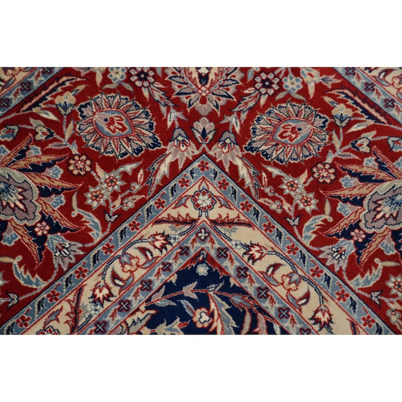 Hand Knotted Oriental 100% Wool Carpet Traditional All-Over Navy Blue & Blues Kashan Area Rug - 12' 2'' X 9' 3''