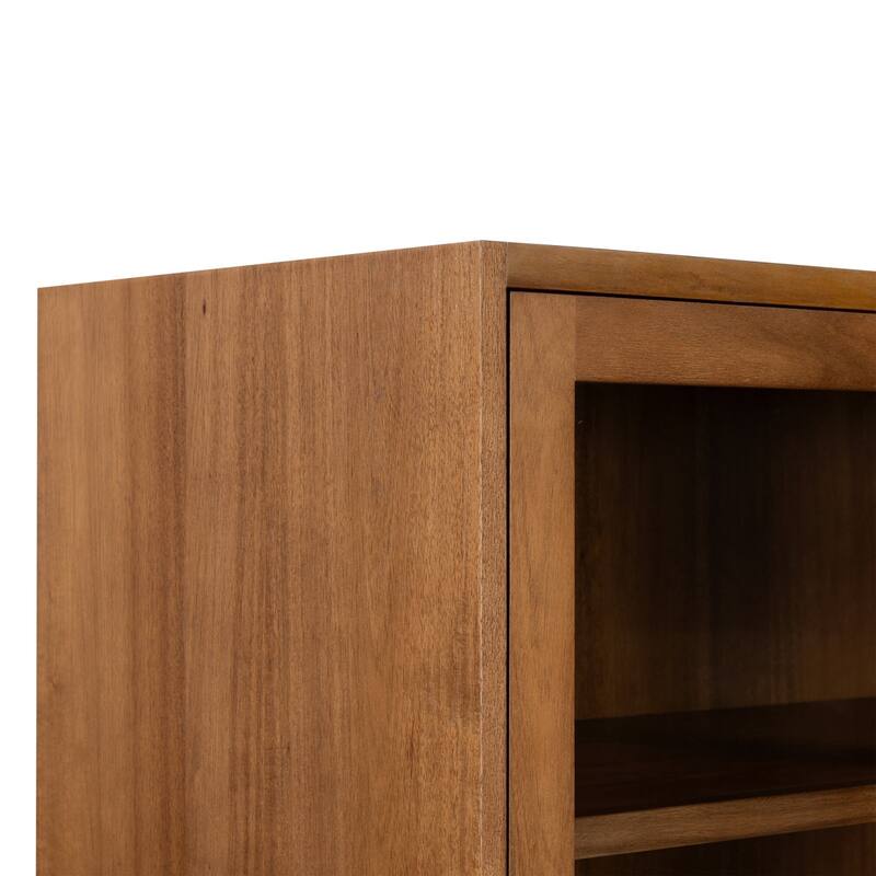 Nuvon Walnut-Finished Acacia Wood Cabinet with Double Glass Doors