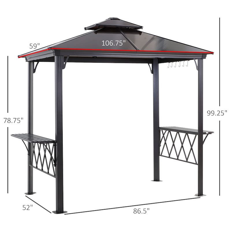 Outsunny 9' x 5' Grill Gazebo Hardtop BBQ Canopy with 2-Tier, Shelves Serving Tables for Backyard Patio Lawn
