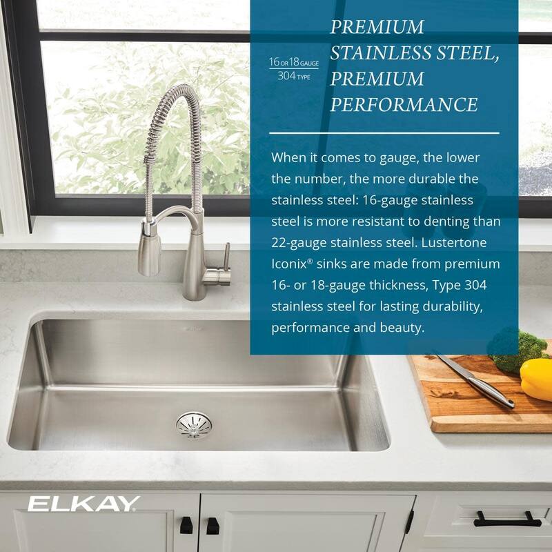 Elkay ELUHH1616TPDBG Lustertone Iconix 18-1/2" Undermount Single Basin - Stainless Steel