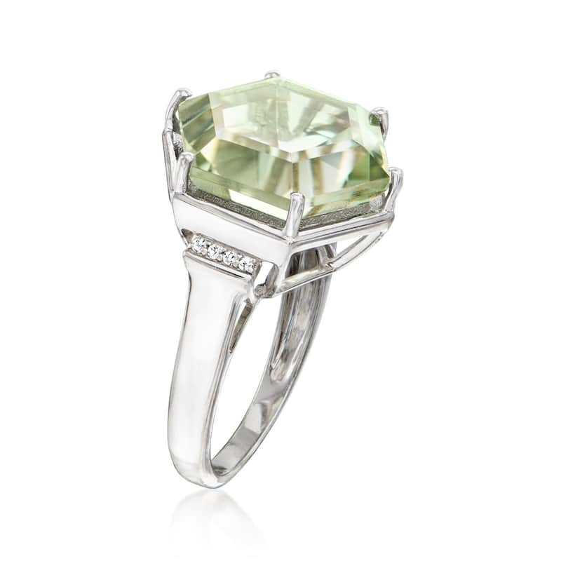 925 Sterling Silver Green Amethyst, White Natural Zircon Ring