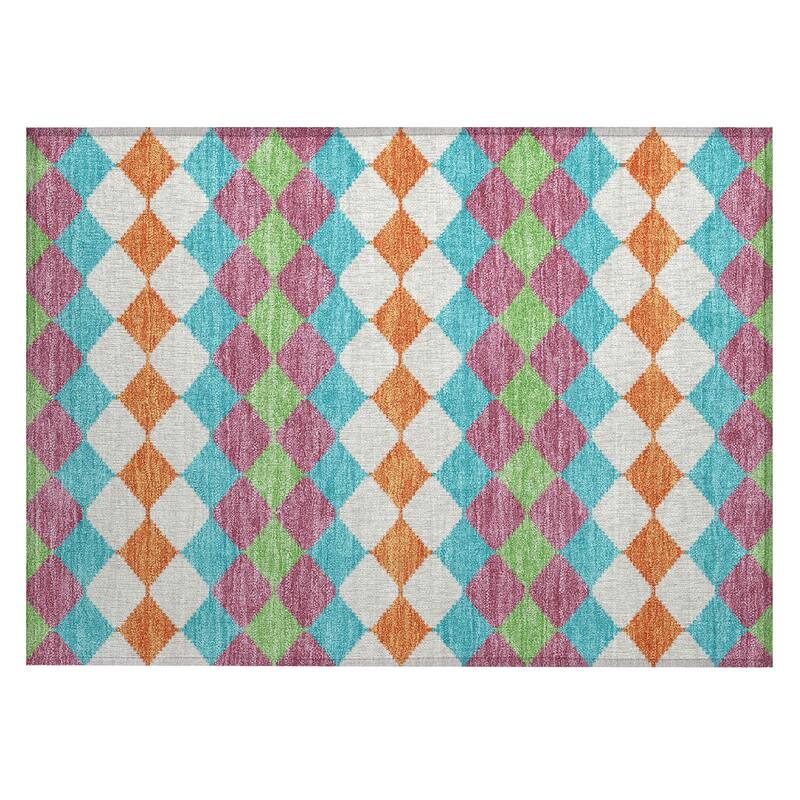 Machine Washable Indoor/ Outdoor Modern Mosaic Chantille Rug