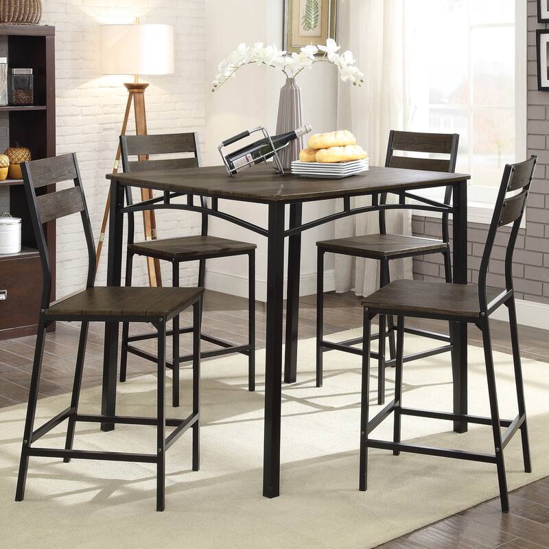 Vae Industrial Brown Metal 5-Piece Counter Height Set by Furniture of America - Antique Brown