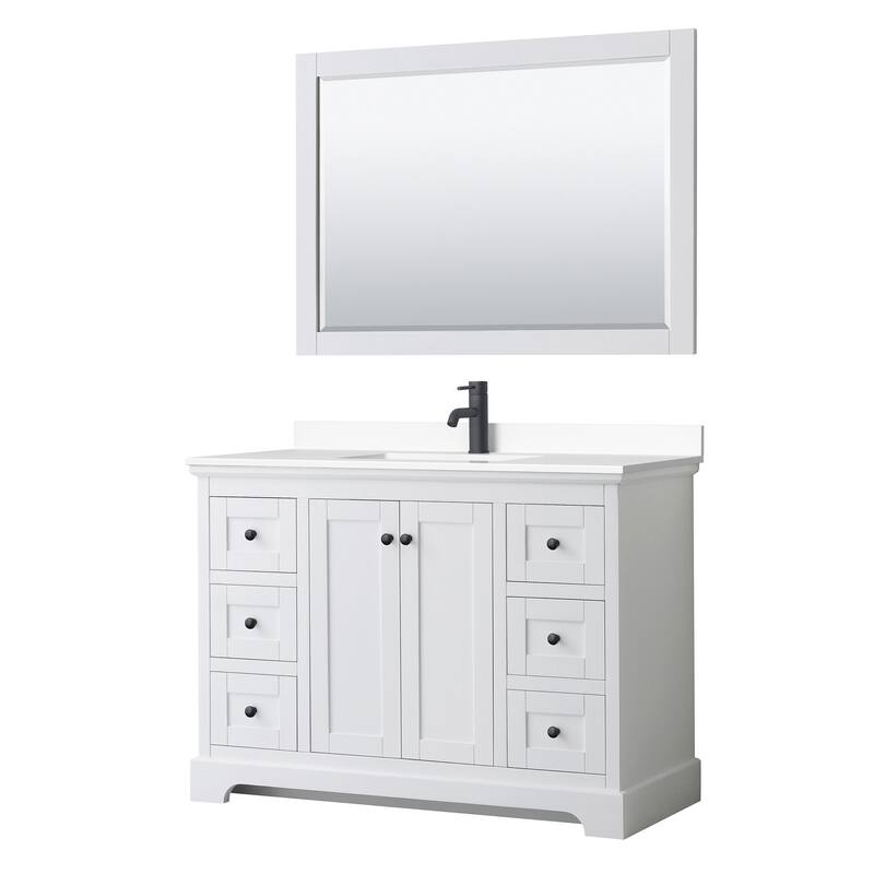 Wyndham Collection Avery 48" Free Standing Single Basin Vanity Set - White / White Cultured Marble Top / Matte Black