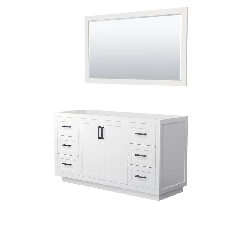 Miranda Bathroom Vanity Cabinet, 58-Inch Mirror - 60-Inch Single - White, Matte Black Trim, No Top