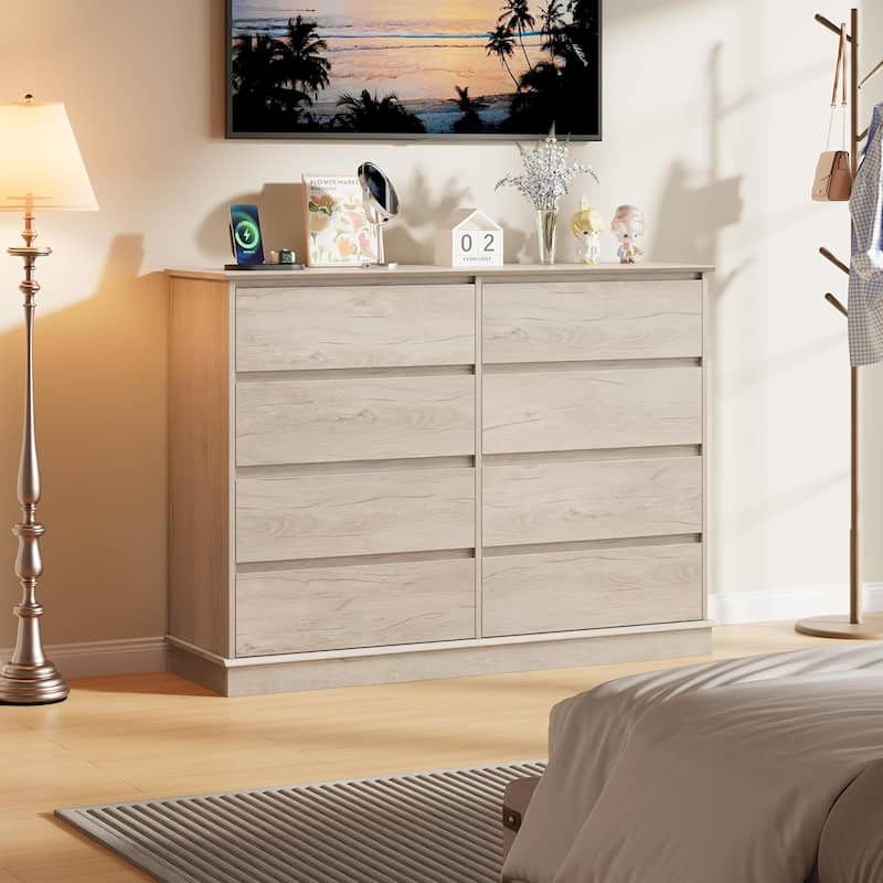 8 Drawer Dresser for Bedroom, Wide Wooden Chest of Drawers with Wide Top for Closet