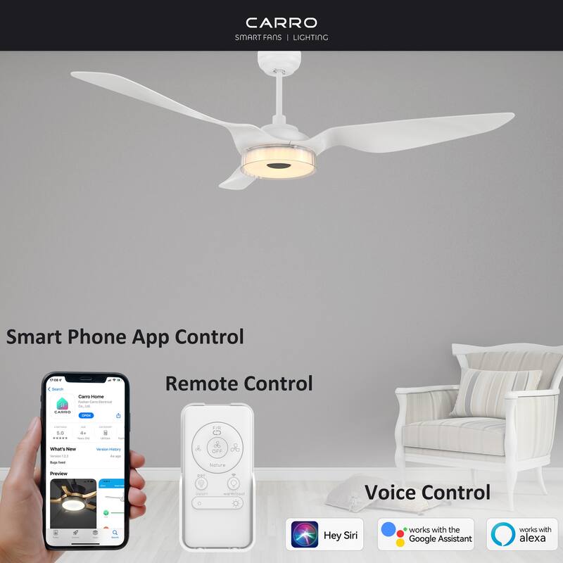 CARRO Felix 60" ABS 3-Blade Indoor Smart Ceiling Fan with Light and Remote
