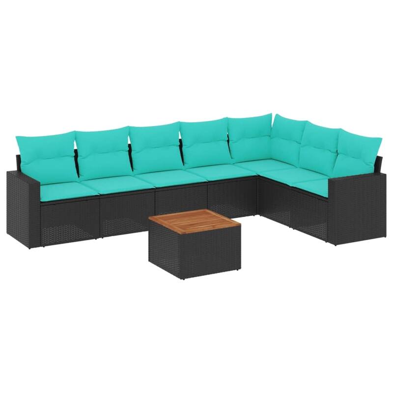 vidaXL 8 Piece Patio Sofa Set with Cushions Black Poly Rattan - 24.4 x 24.4 x 27.2