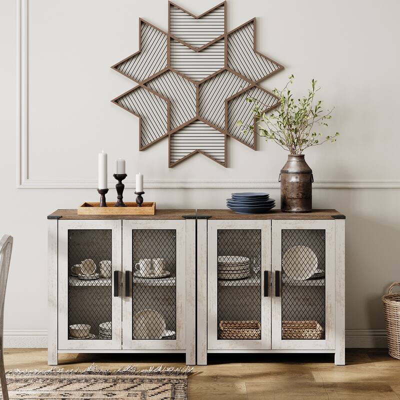 Sideboard Buffet Cabinets with Mesh Door and Adjustable Shelf