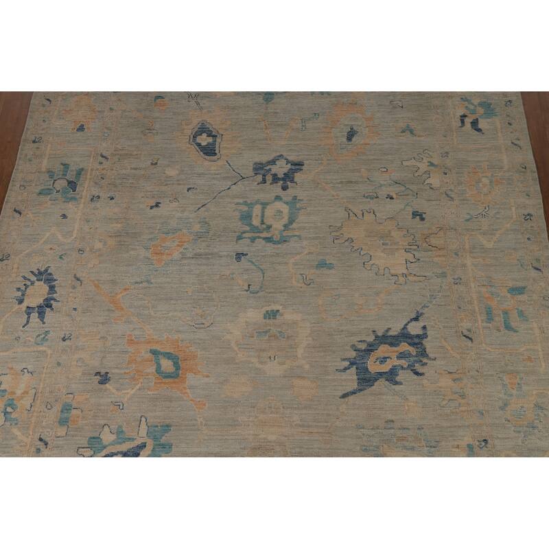 Hand Knotted Oriental 100% Wool Carpet Transitional All-Over Greys & Charcoal Oushak Area Rug - 10' 4'' X 8' 1''