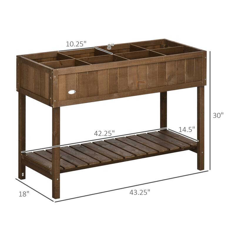 43x18x30in Raised Garden Bed with 8 Pockets and Shelf, Wooden Elevated Box with Legs to Grow Herbs, Vegetables, and Flowers