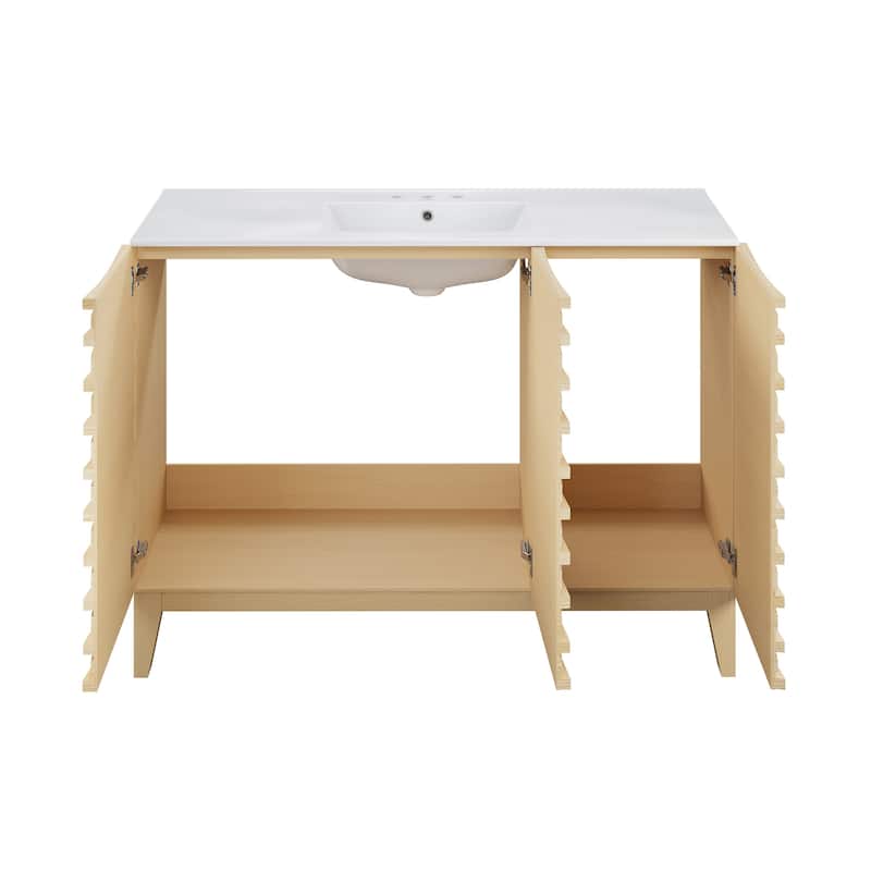Cascade 48 In. Natural Oak Bathroom Vanity With White, 3-Hole Ceramic Sink Top