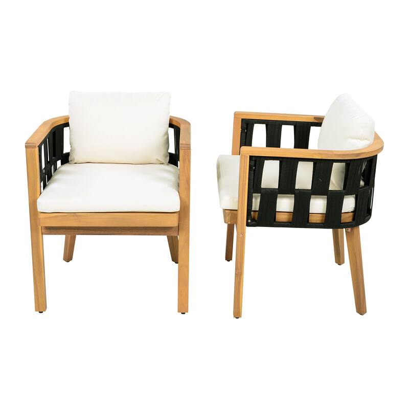 Christopher Knight Home - Modern 5-Piece Outdoor Patio Dining Set with Woven Rope Acacia Chairs and Round Pedestal Dining Table