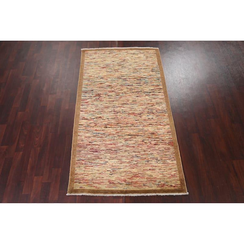 Contemporary Gabbeh Kashkoli Striped Area Rug Hand-knotted Wool Carpet - 3'8" x 6'6"