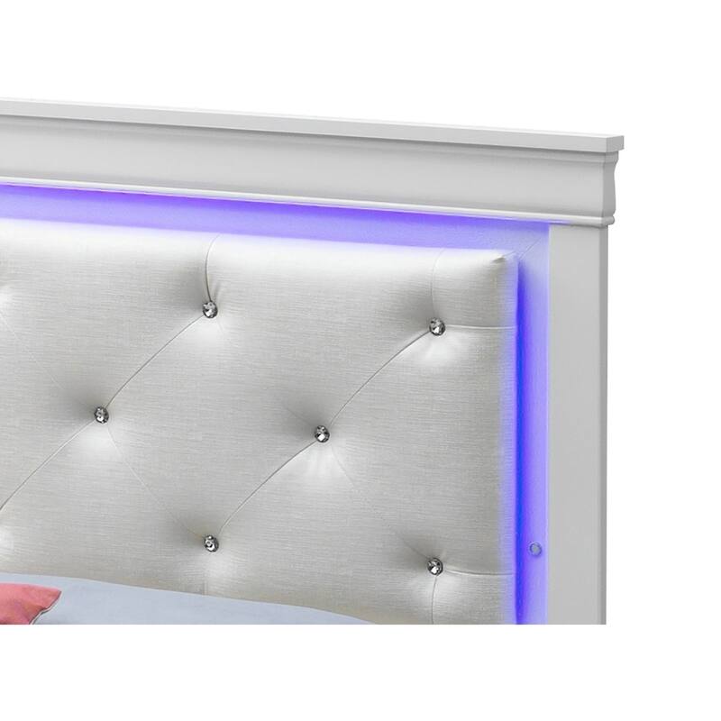 LED Lighted Upholstered Twin Panel Bed - 80" - Silver