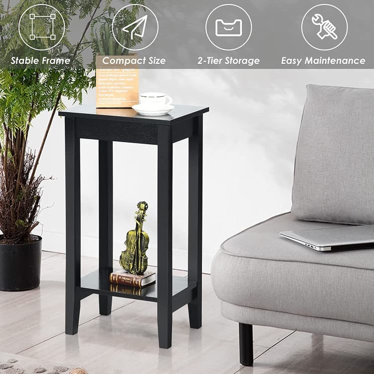 Set of 2 Versatile 2-Tier End Table with Storage Shelf - 16"x11.5" x 29" (L x W x H)