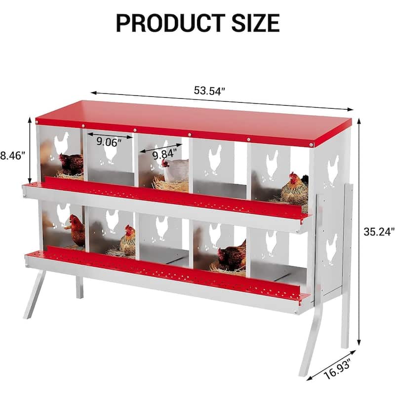 Wall-Mount or Free-Standing Metal Chicken Nesting Box for Hens, Red with Legs