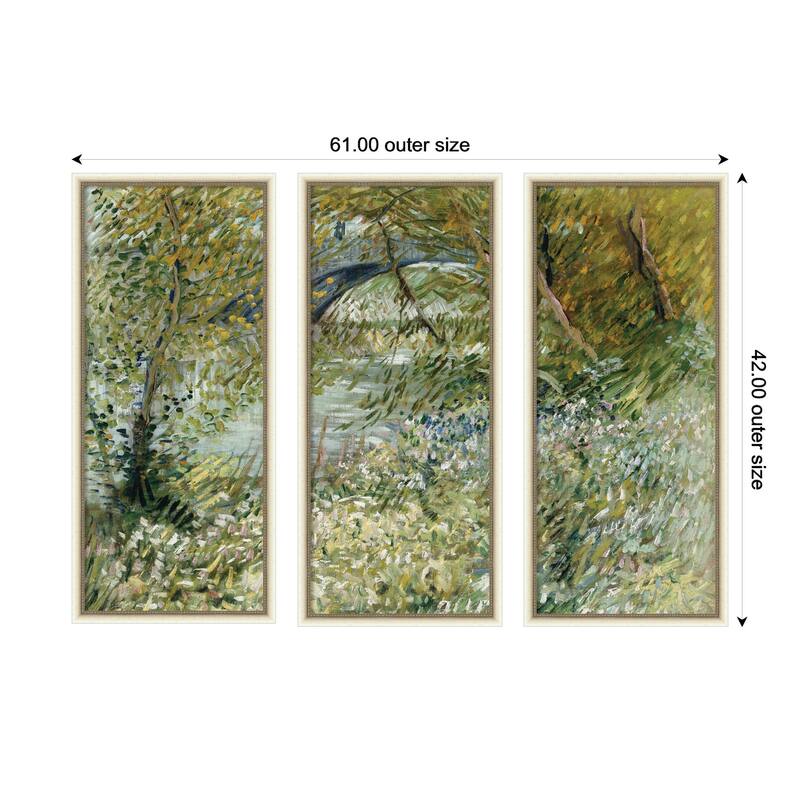 Kate and Laurel Vincent van Gogh River Bank in Springtime 1887 3 Piece Framed Wall Art Print Set by Nostalgia Prints