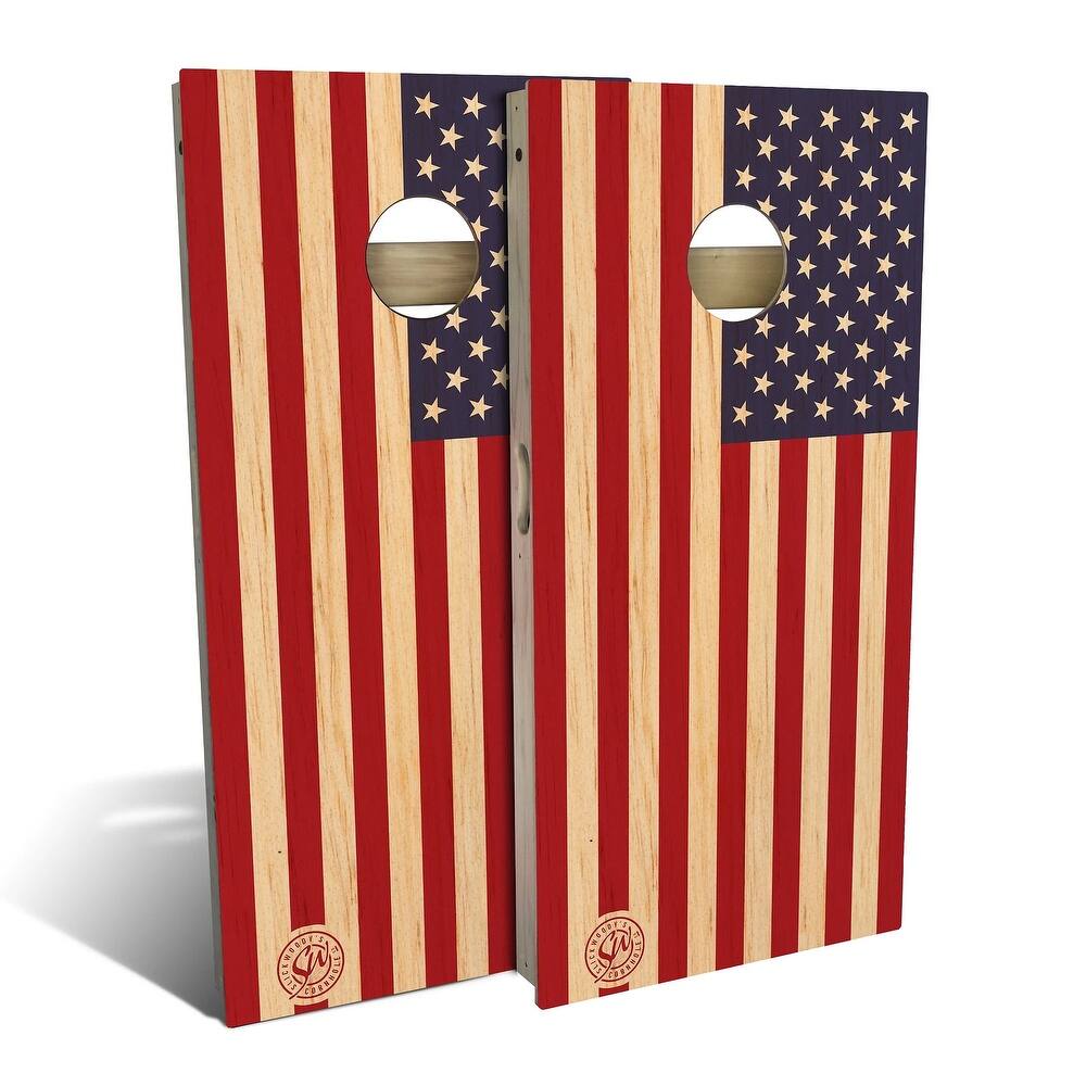 Butternut Wood American Flag Outdoor Cornhole Board Set