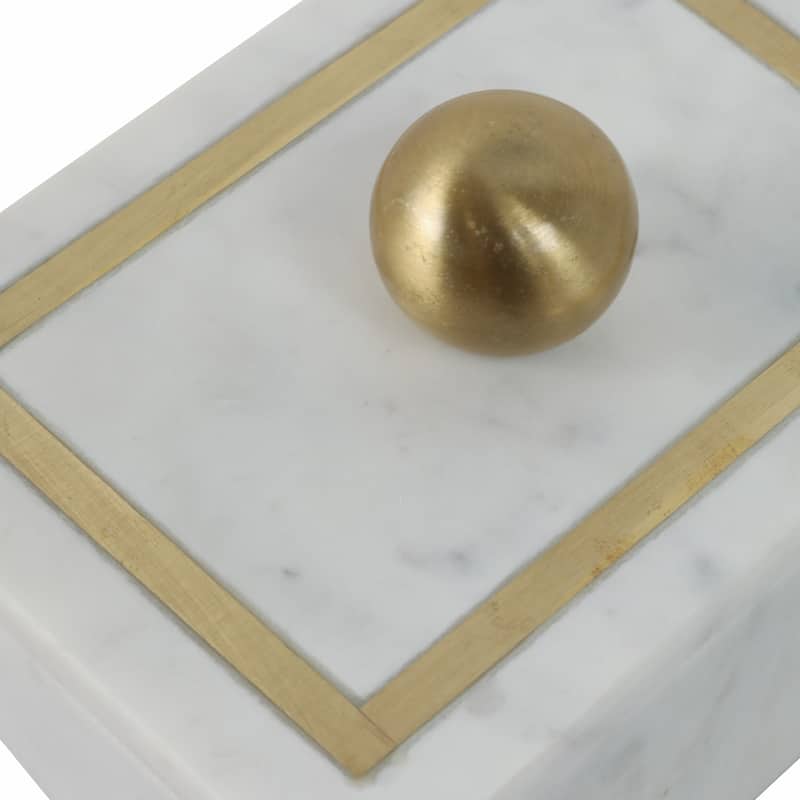 Decorative Box Marble Stone Metal Brass Modern Storage Container with Removable Lid