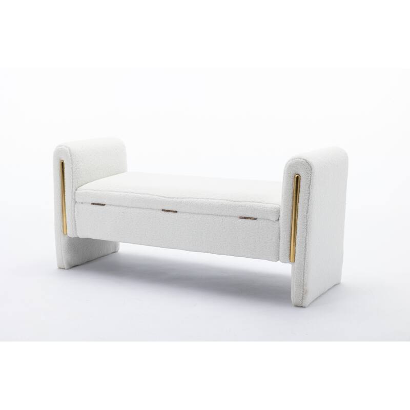 53" Modern Storage Bench with 300lb Seating, Velvet Upholstered Bed Bench with Wood Legs Safety Hinge