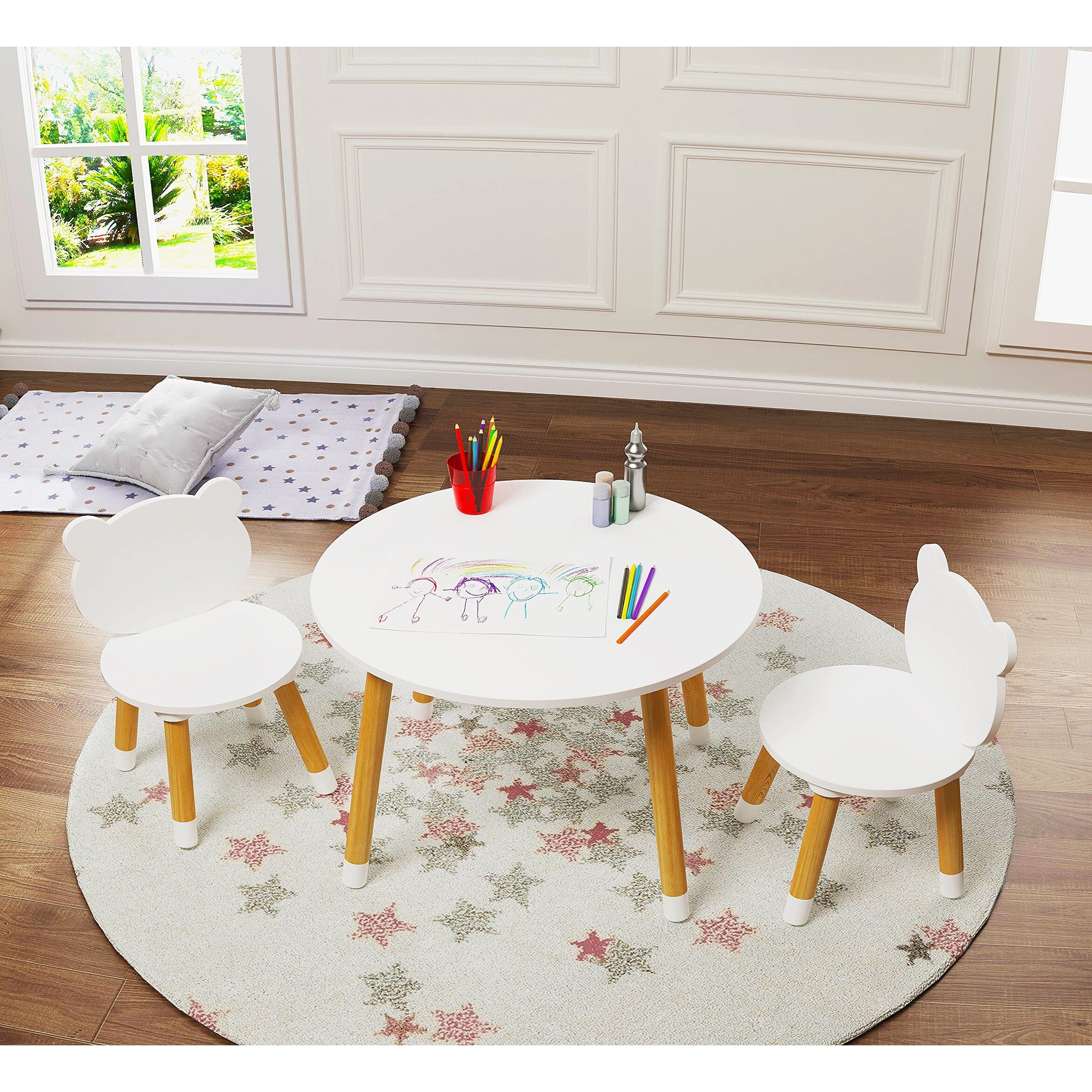 Kids Wood Table and Chair Set Kids Play Table with 2 Chairs 3