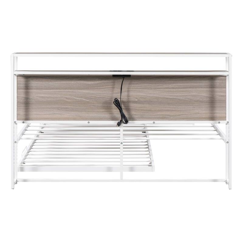 Metal Platform Bed Frame with Trundle & USB Ports