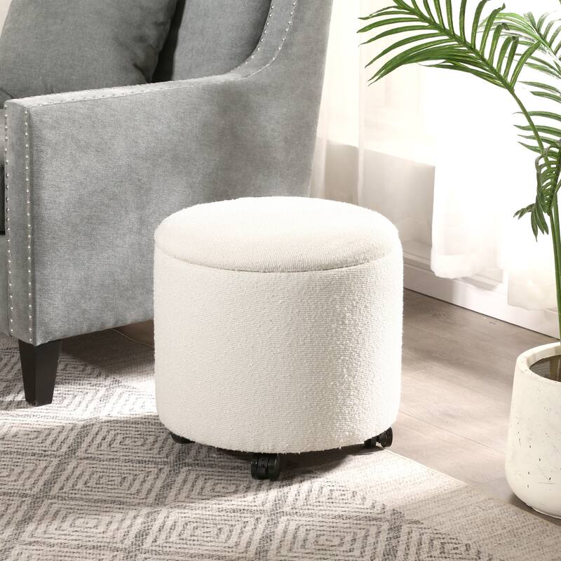 Adeco Faux Leather Round Storage Ottoman with Tufted