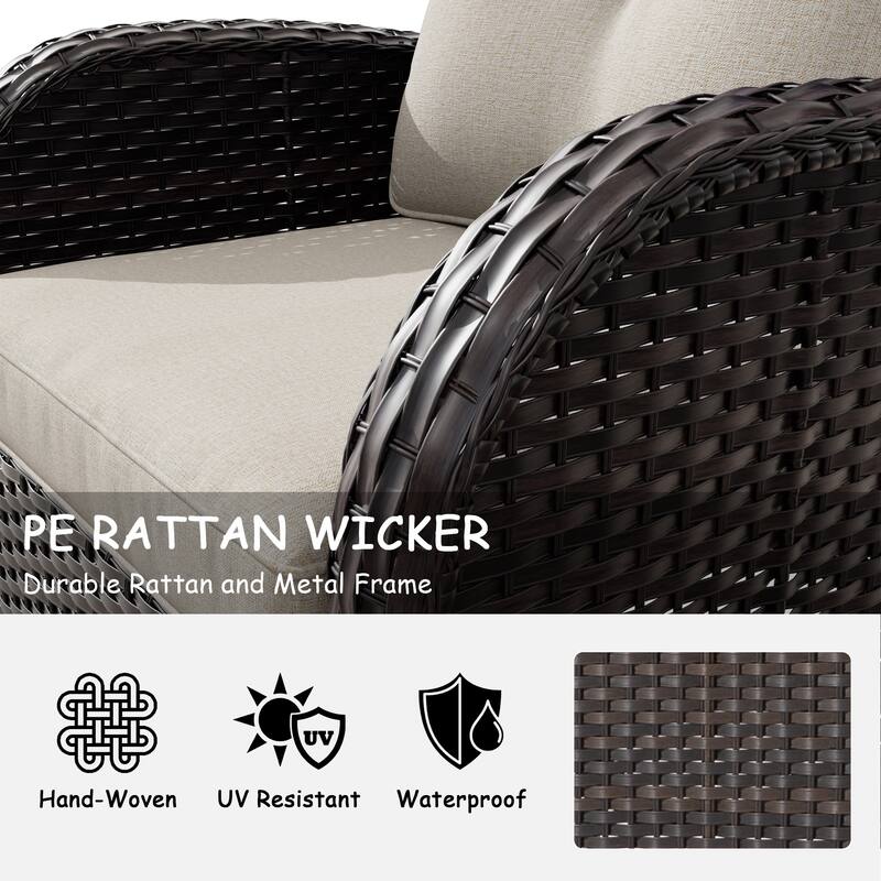 Cozywor 3-Piece Wicker Patio Swivel Outdoor Rocking Chair Conversation Set