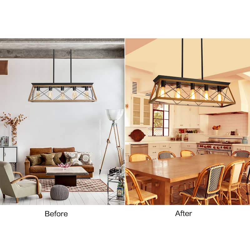 Oaks Aura Farmhouse Chandeliers for Dining Room,Rustic Kitchen Island Light,5-Light Industrial Kitchen Island Pendant Light