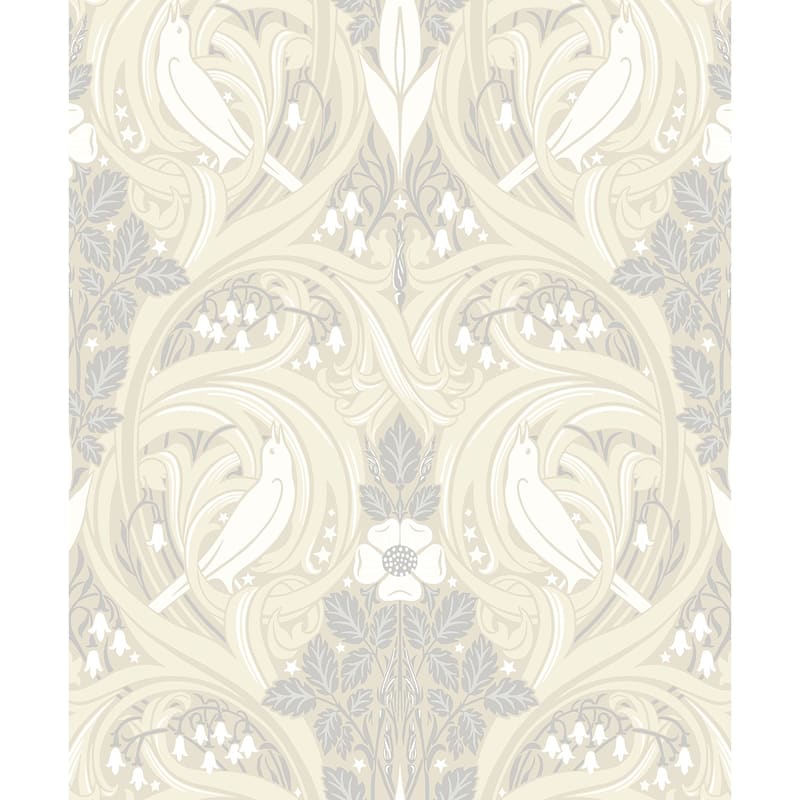 Seabrook Designs Bird Scroll Nonwoven Unpasted Wallpaper - 20.9 in. W x 33 ft. L - Swiss Coffee & Grey