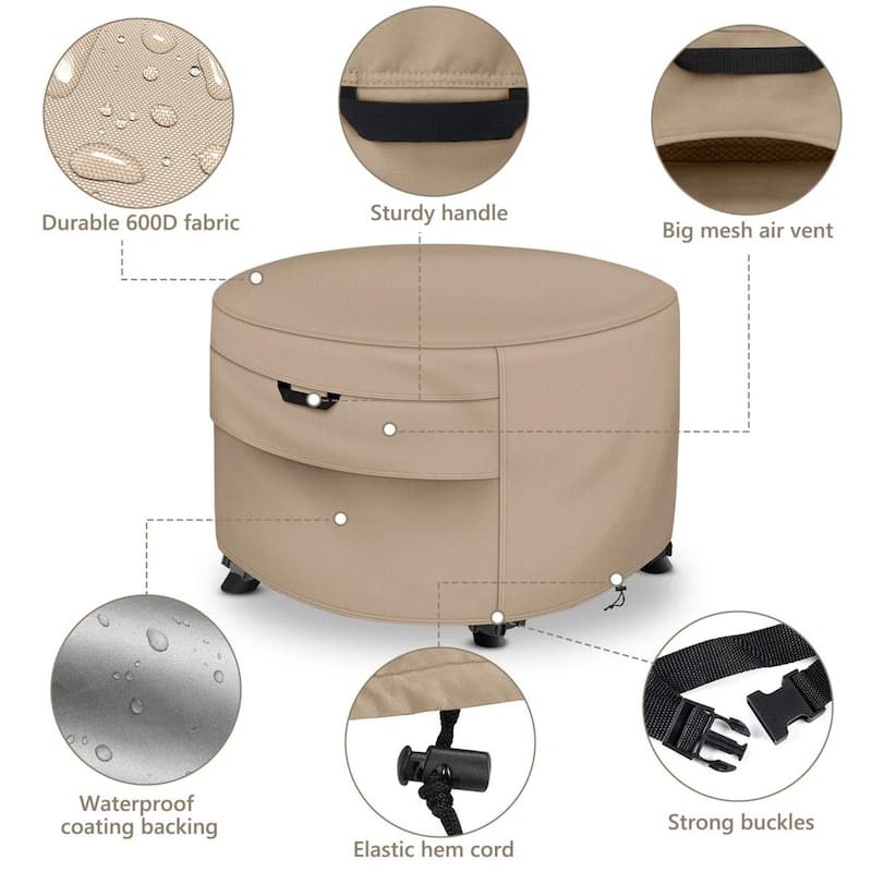 Heavy-Duty Round Fire Pit Cover - Waterproof, UV-Resistant & Tear-Proof with All-Weather Protection