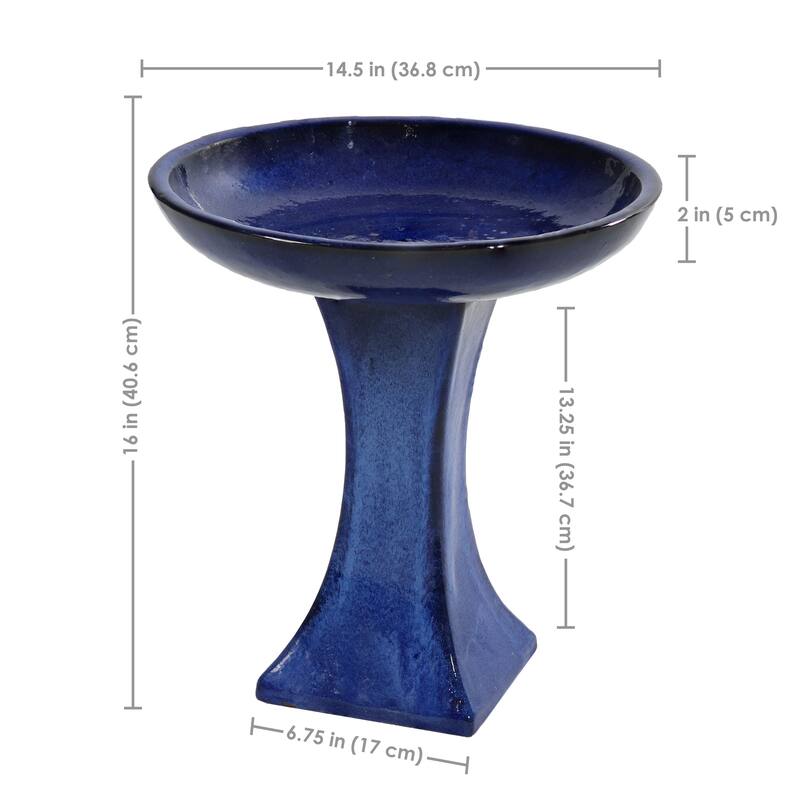 Sunnydaze Nantes Outdoor Ceramic Bird Bath - 16" H