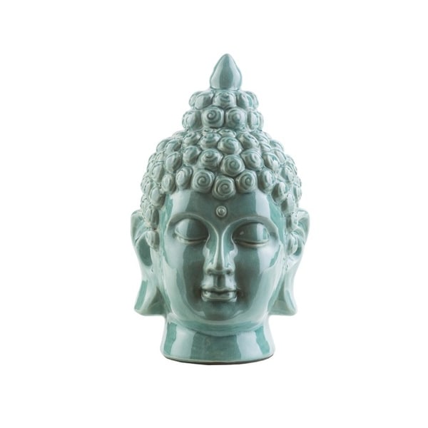 7.5" Buddha Head Wasabi Green Glossy Decorative Table Top Statue - N/A