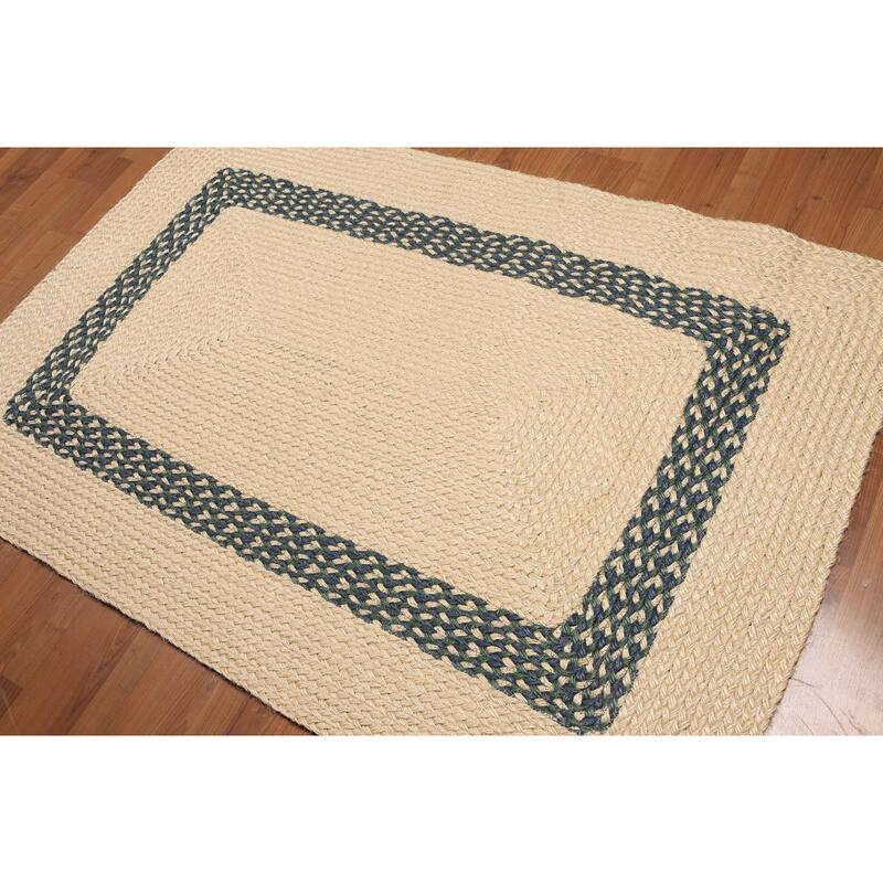 Hand Made Natural Sisal,Blue Braided Sea Grass Modern Oriental Area Rug (4x6) - 4'1" x 6'2"