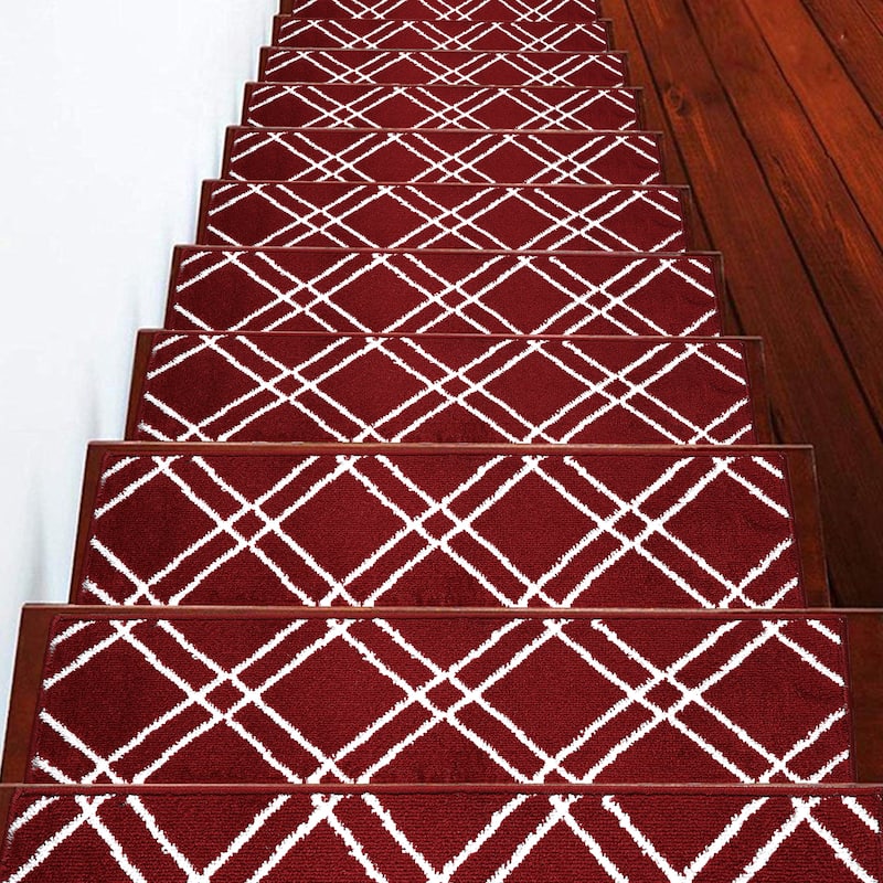 SUSSEXHOME Vintage Collection Stair Treads Polypropylene 9"x28" - 4-PACK - Red