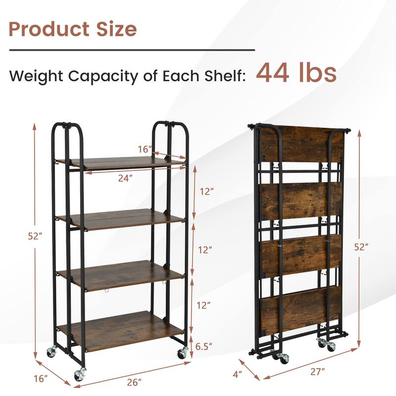 Costway 4-Tier Folding Rolling Cart Portable Storage Shelves w/Wheels - See Details