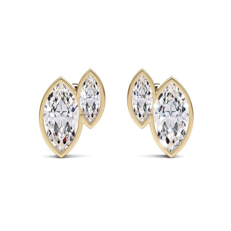 Auriya 14k Gold Marquise Lab Grown Toi Et Moi Diamond Stud Earrings 2.50 ct. tw. Push-Back (F-G VS) - White - Yellow - 2.50ct. tw.